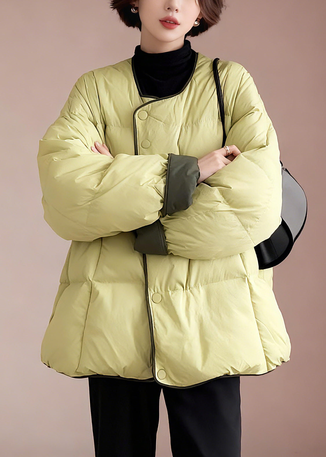 Fine Green O-neck Thick Duck Down Puffer Jacket Winter
