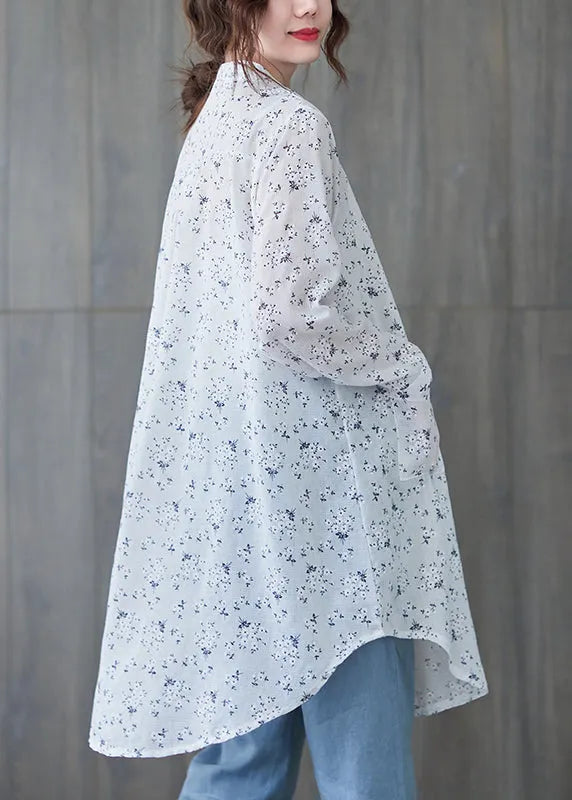 Italian White Stand Collar Wrinkled Print Shirts Half Sleeve