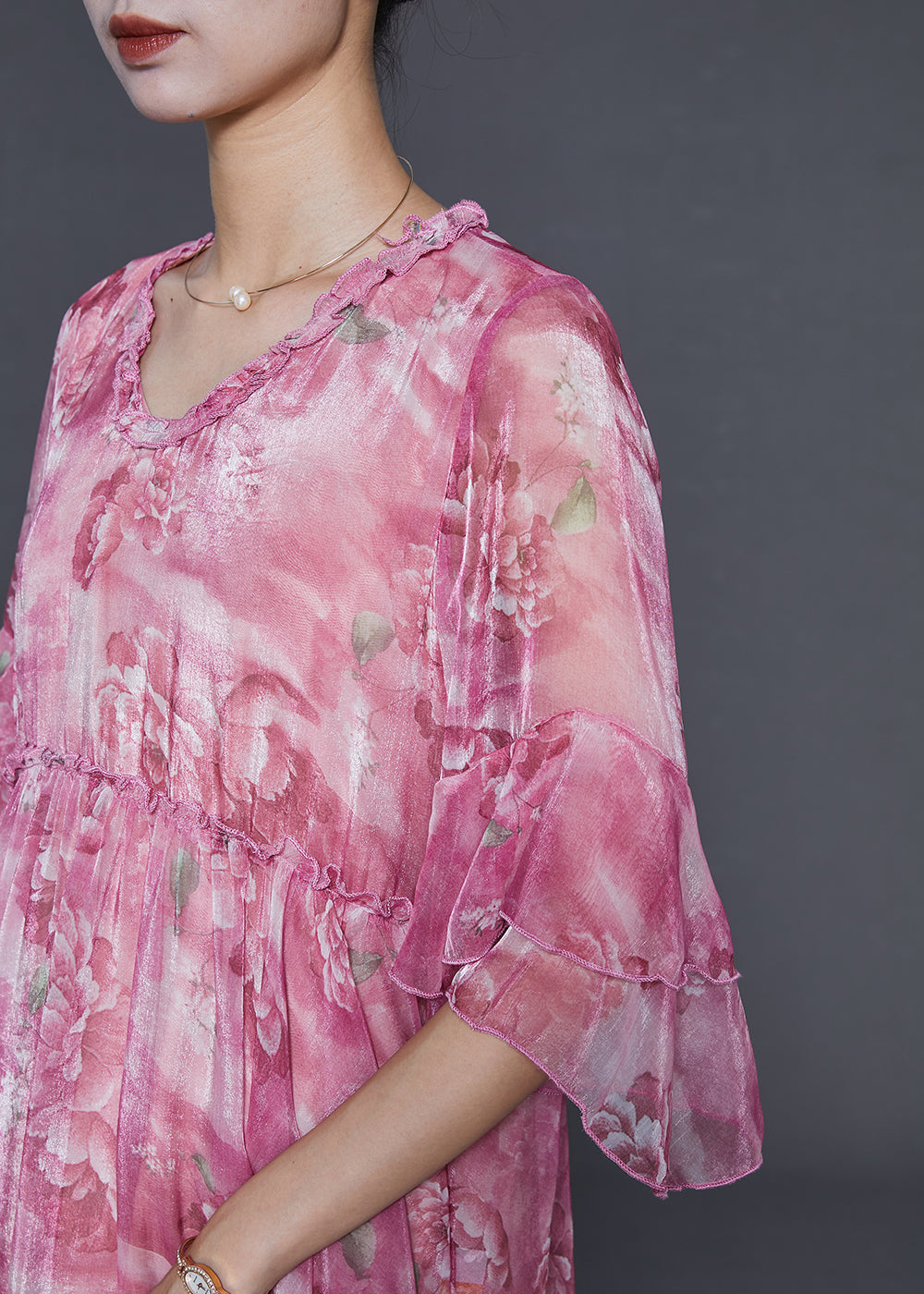 Rose Asymmetrical Print Chiffon Mini Dress Two Piece Set Summer