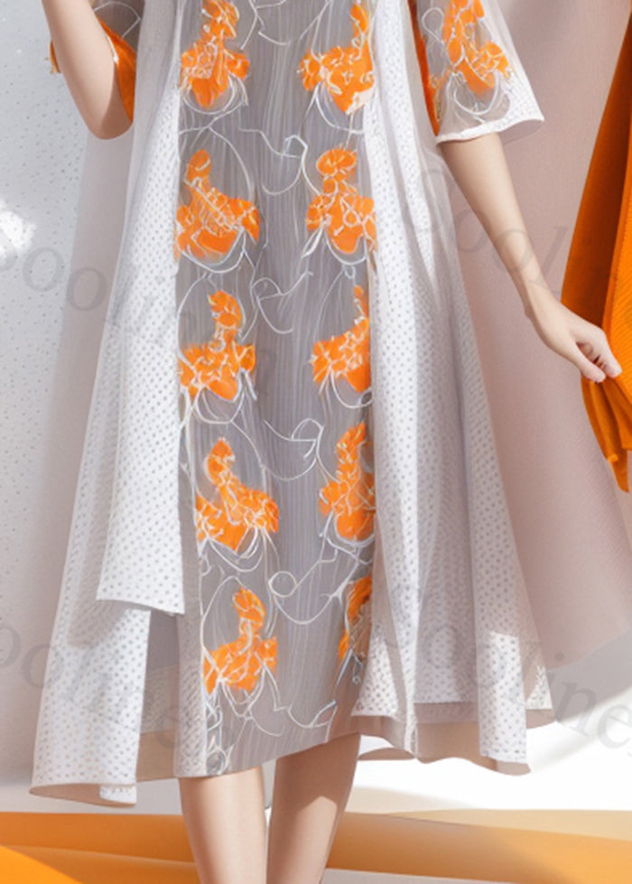 Diy Grey Asymmetrical Patchwork Print Silk Long Dress Summer
