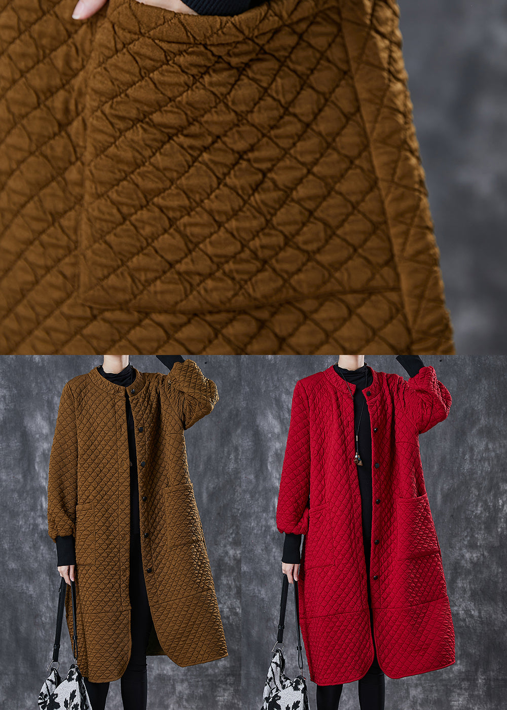 Coffee Cotton Coat Outwear Oversized Pockets Spring