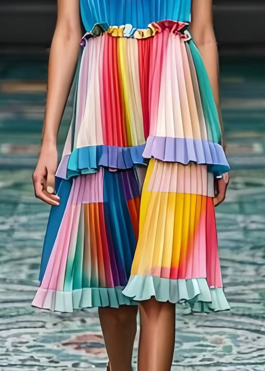 Rainbow Ruffled Striped Summer Dress