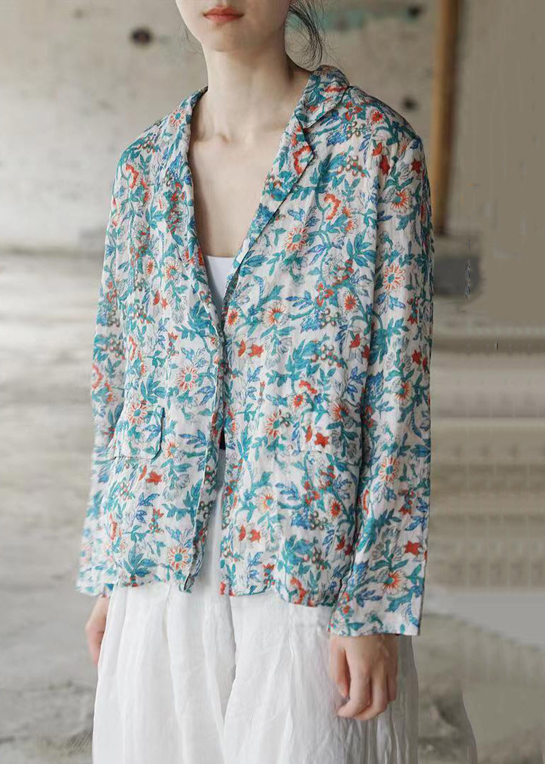 Blue Button Print Patchwork Cotton Coats Fall