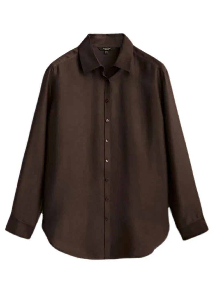 Organic Coffee Peter Pan Collar Draping Shirts Long Sleeve