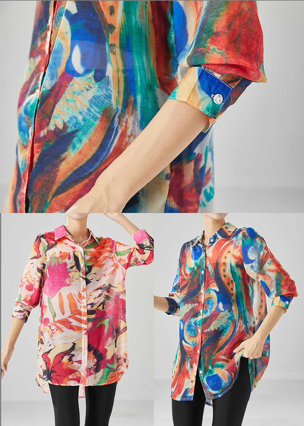 Khaki Print Cotton Blouses Peter Pan Collar Fall