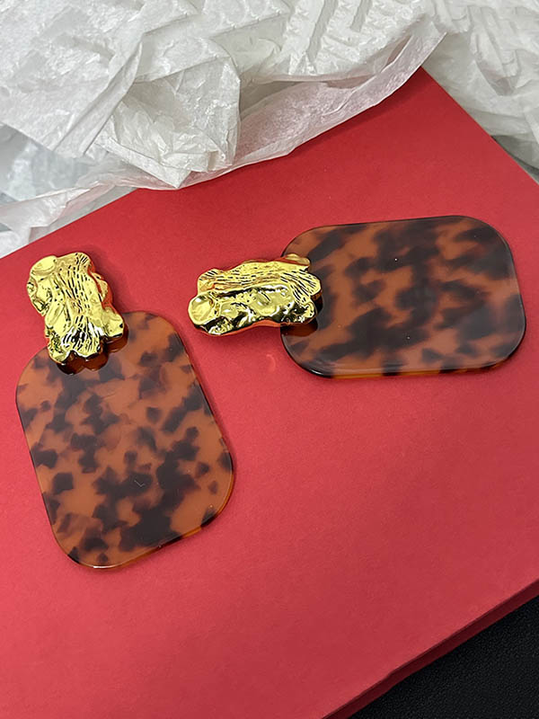 Geometric Leopard Pleated Split-joint Drop Earrings Earrings Accessories