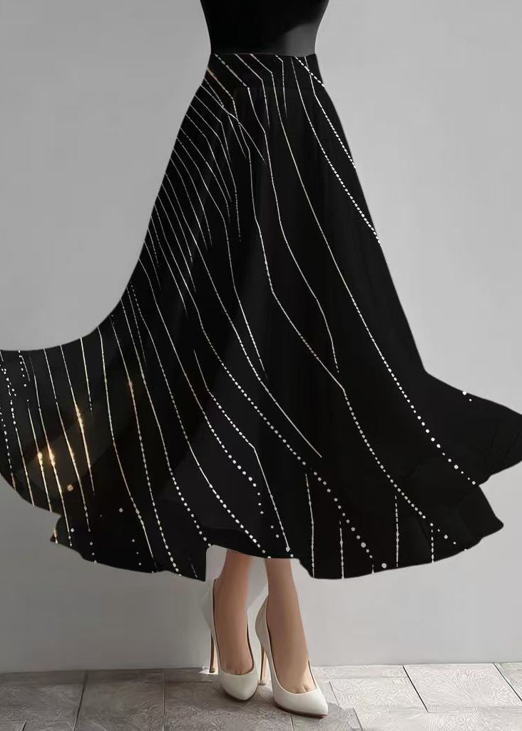 Black Print Exra Large Hem Chiffon Skirts Summer
