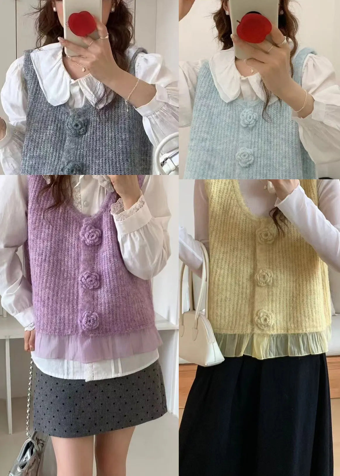 Art Yellow V Neck Knit Vest Tops Spring