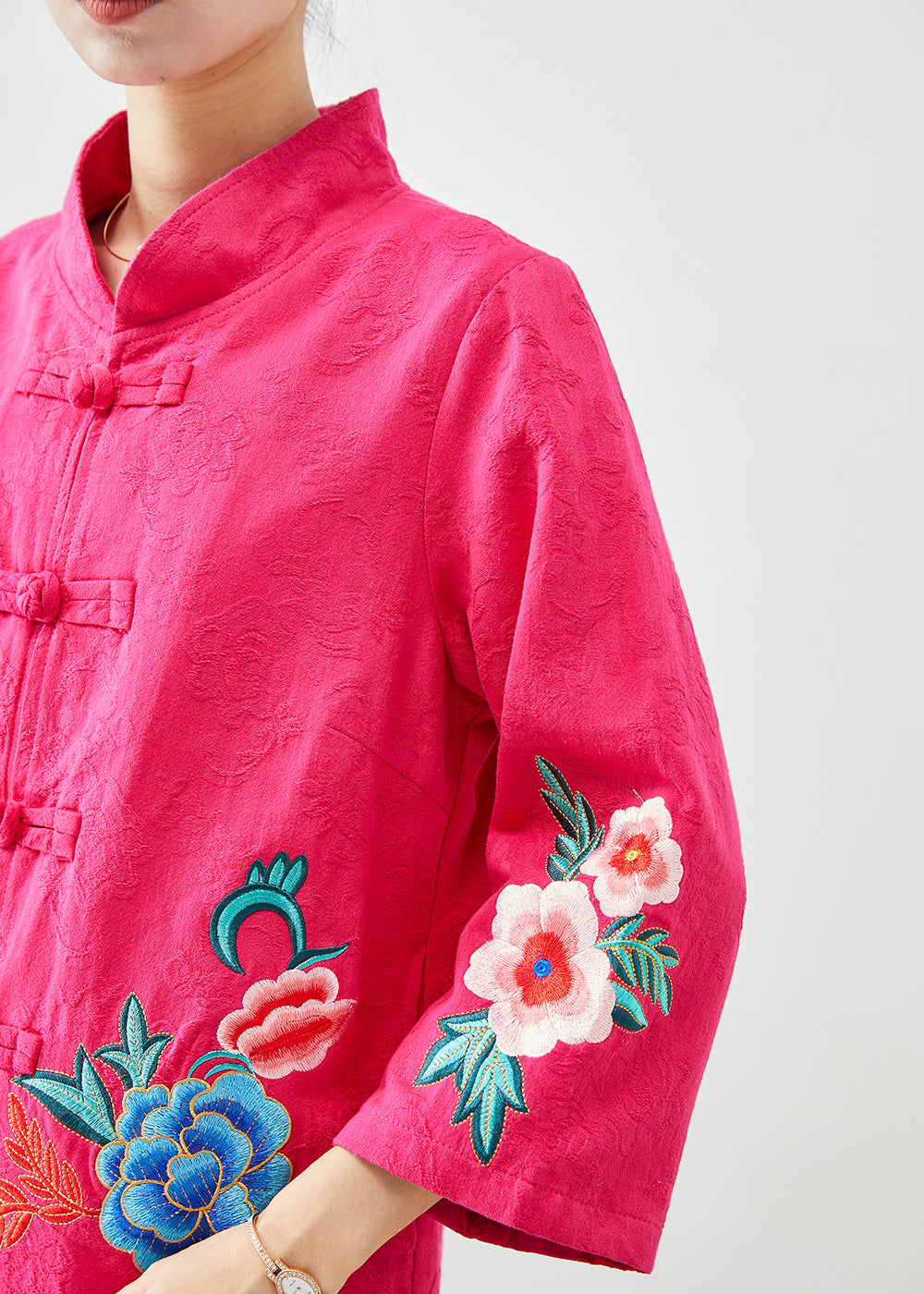 Rose Embroideried Jacquard Chinese Button Cotton Jackets Fall
