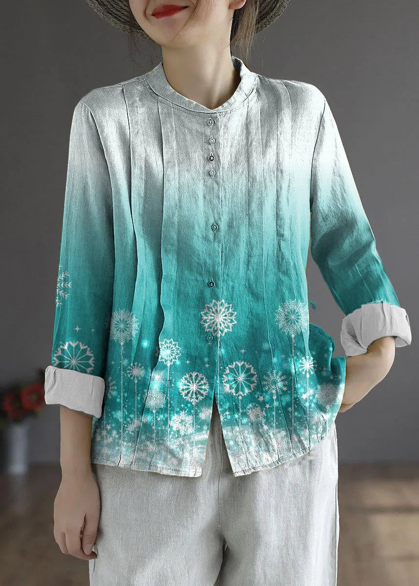 Gray Geometry Button Fall Top Long Sleeve Linen