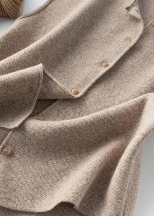 Khaki Button Woolen Beach Vest Sleeveless