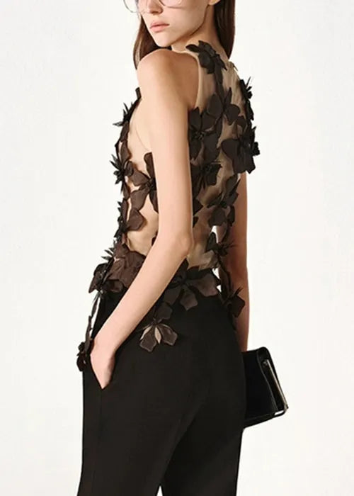 Stylish Black Asymmetrical Patchwork Tulle Tank Sleeveless