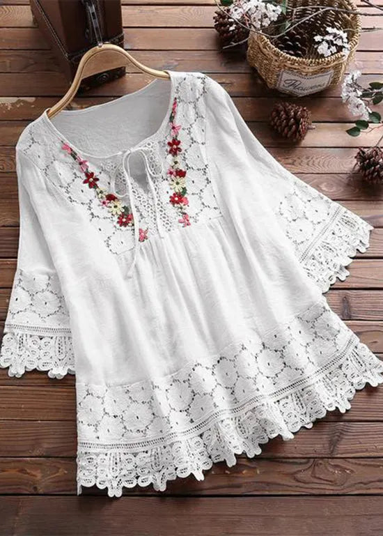 Apricot O Neck Patchwork Lace T Shirt Summer