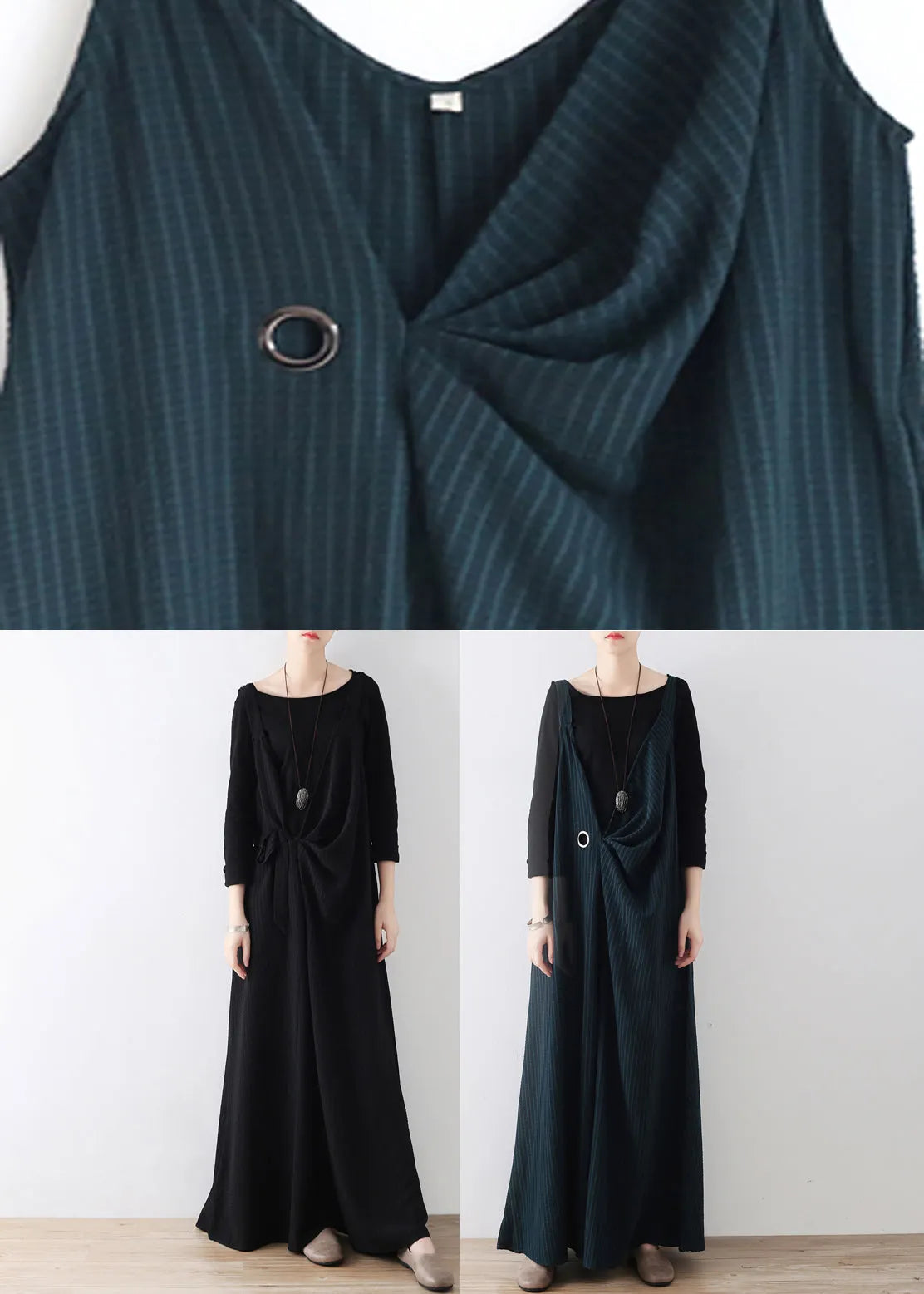 Diy Green Striped Tie Waist Wide Leg Jumpsuits Fall