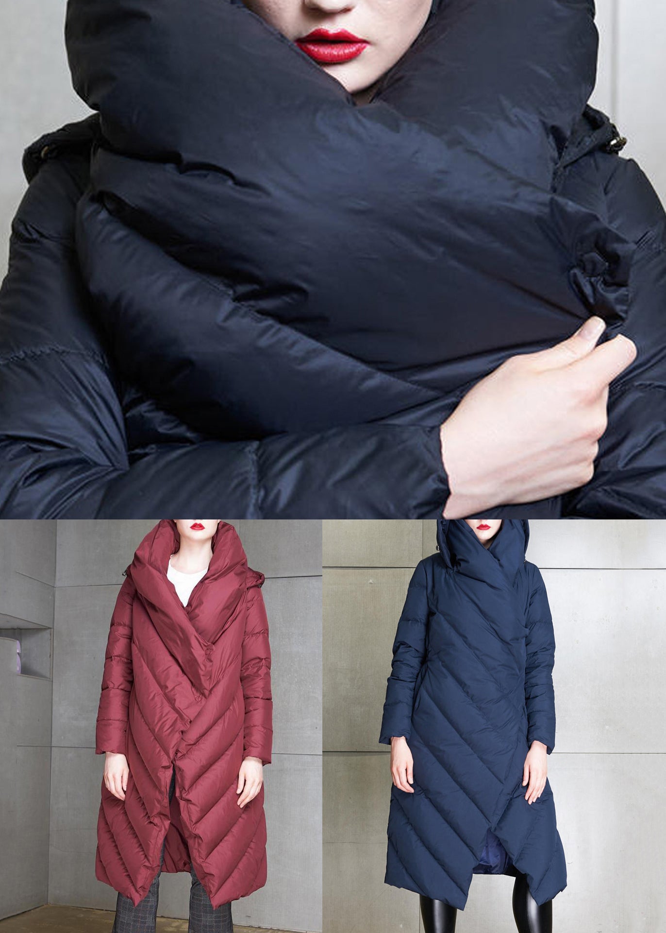 Black Button Patchwork Duck Down Coat Winter