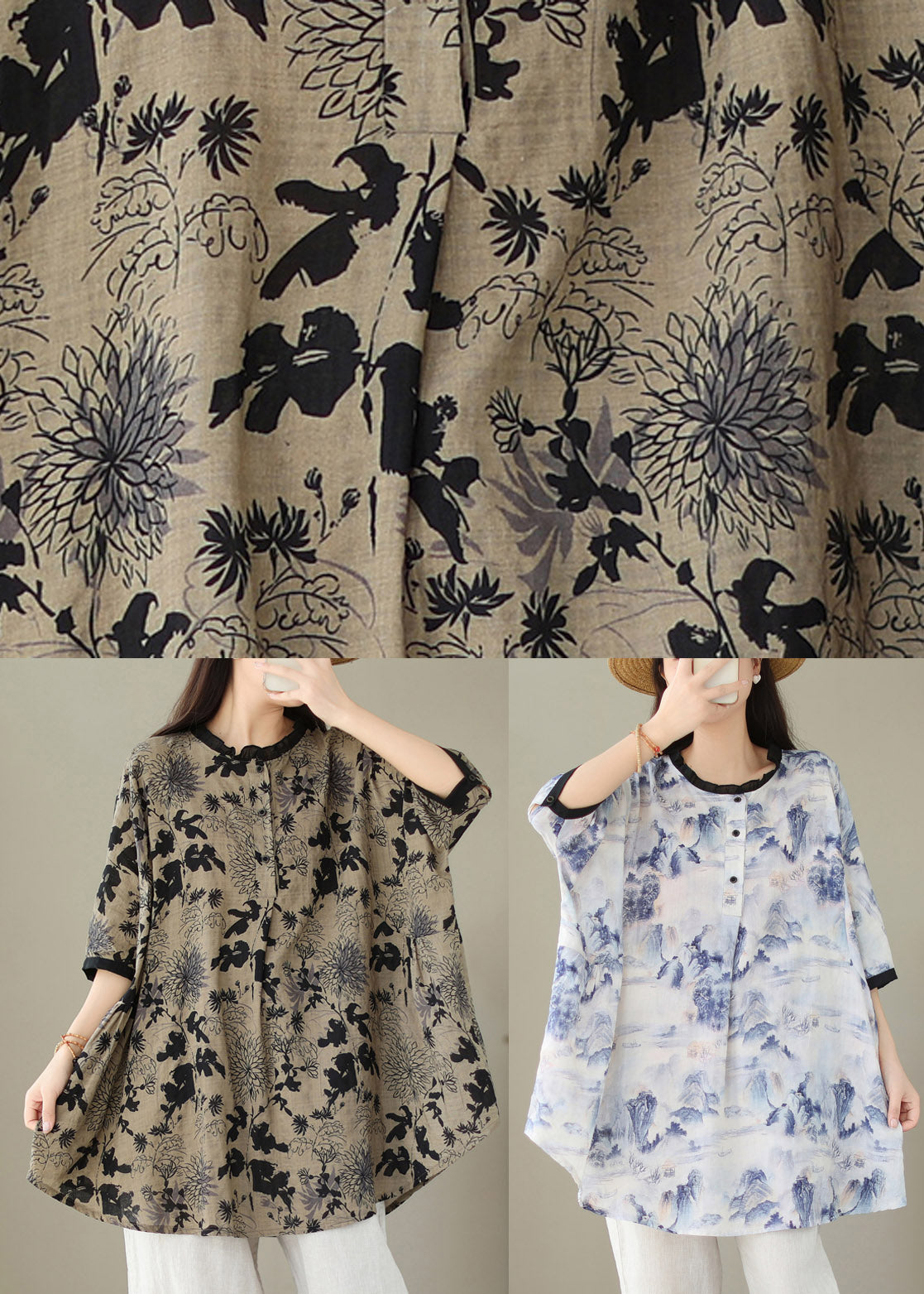 Black O-neck Print Top Half Sleeve