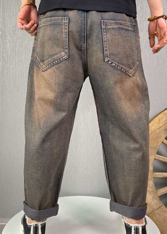 Stylish Blue Embroideried Patchwork Denim Pants Spring