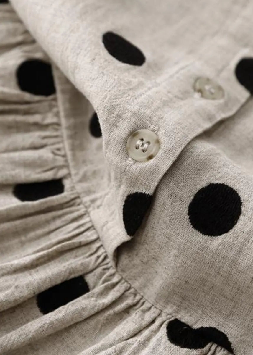 Art Ruffled Dot Button Cotton Long Dresses Spring