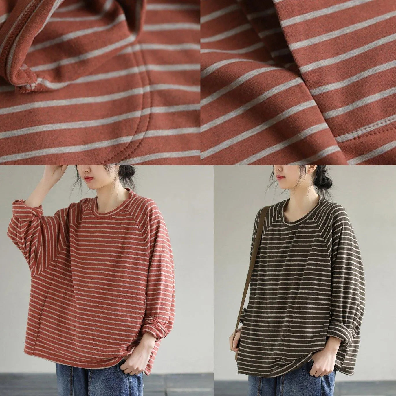 Loose Striped Cotton Spring Clothes Design Chocolate Shirt