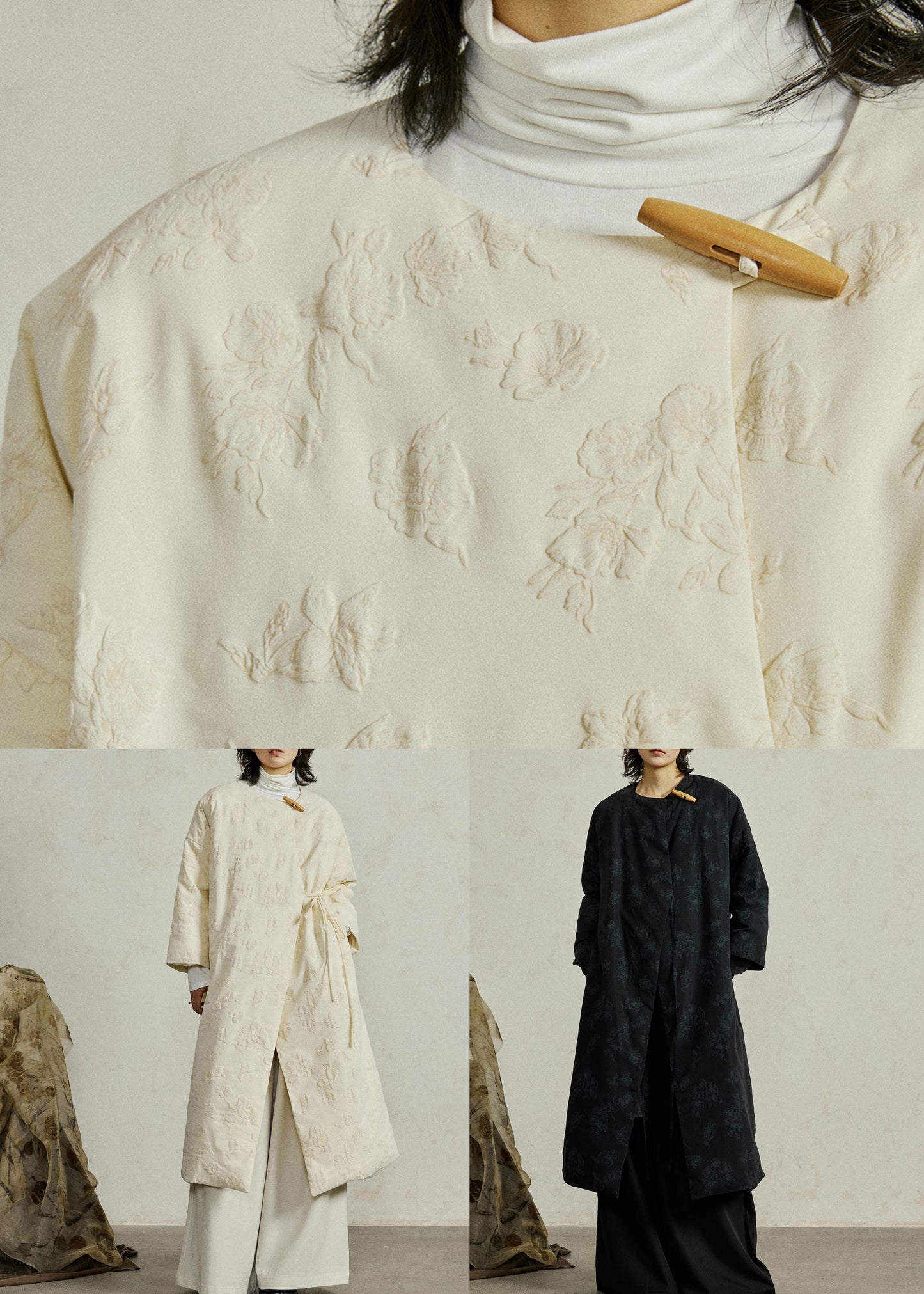 Black Button Lace Up Duck Down Winter Coats O Neck
