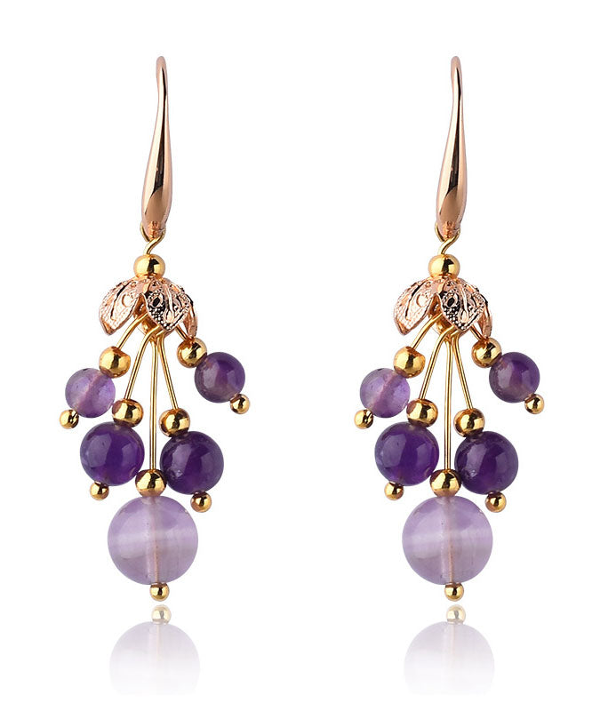 Stylish Purple Crystal 14k Gold Drop Earrings