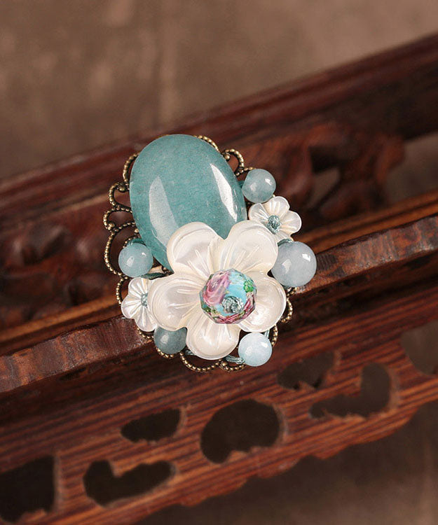 Diy White Jade Coloured Glaze Shell Flower Adjustable Rings