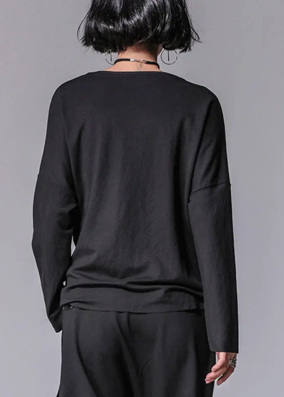 Vogue Black O-neck Asymmetrical Bow T Shirt Long Sleeve