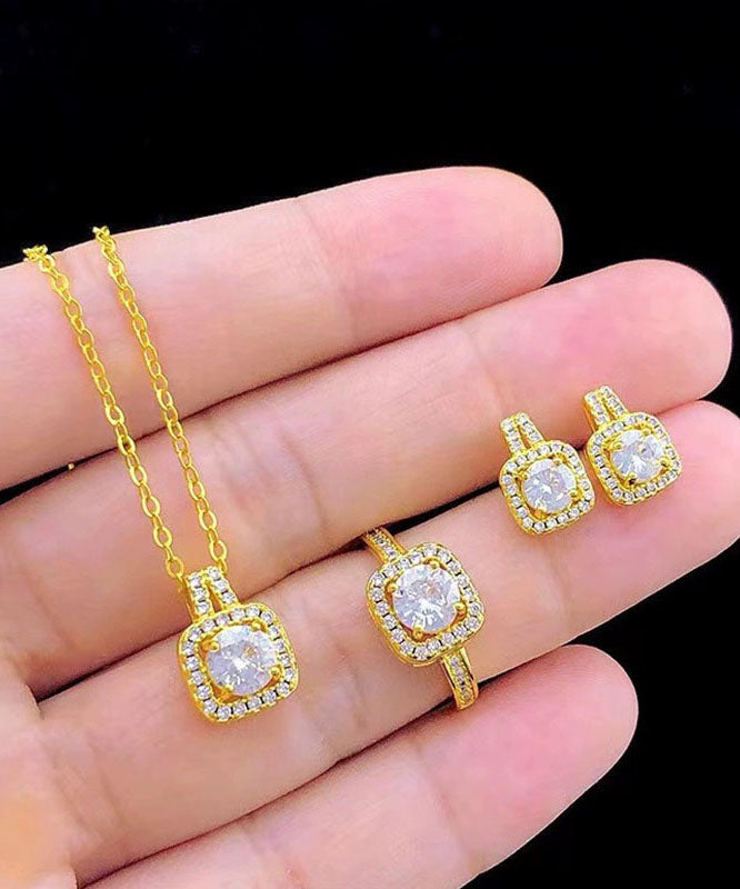 Fine Silk Stainless Steel Zircon Stud Earrings ,rings and Pendant Necklace Three-piece Set