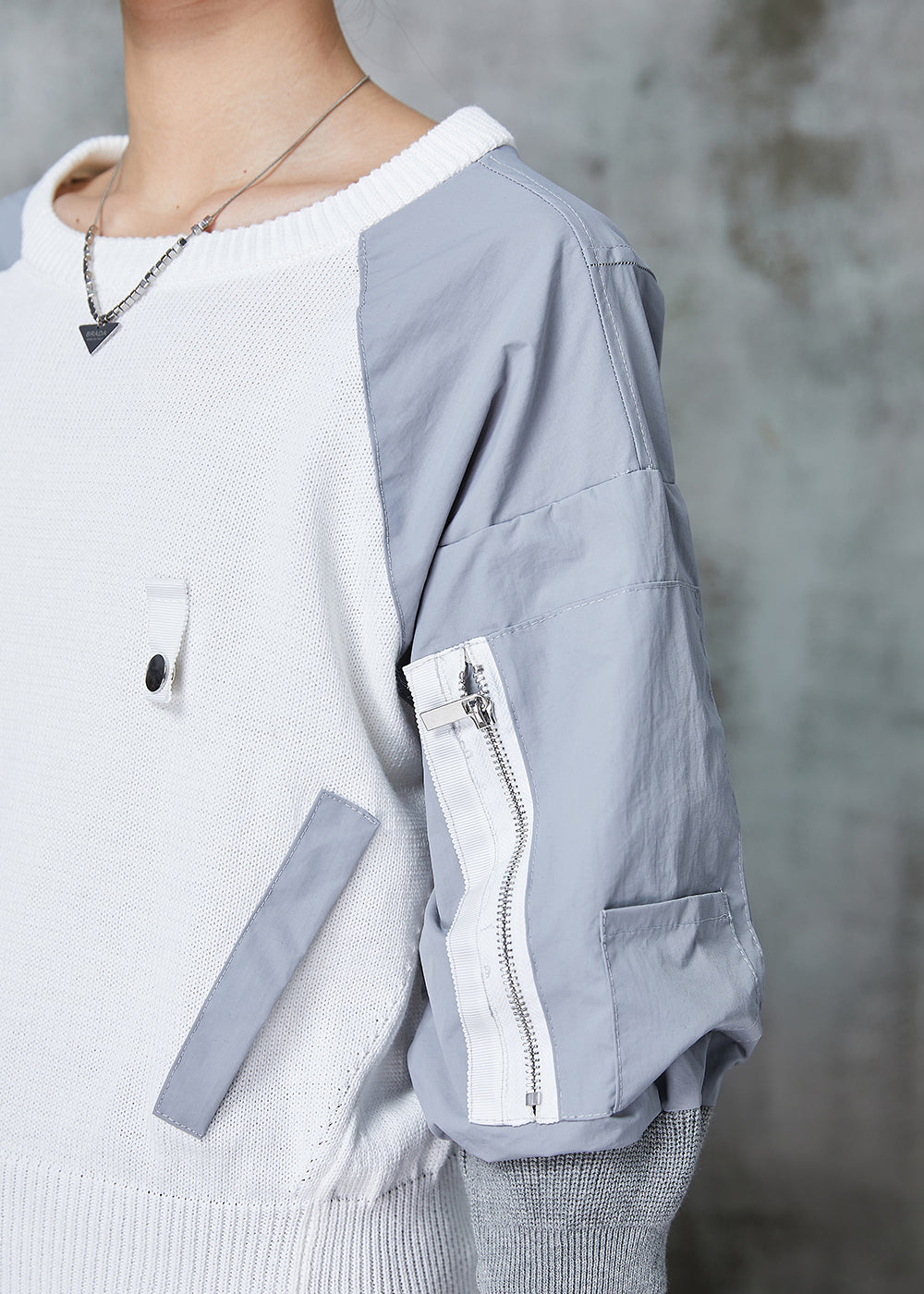 Colorblock O-neck Patchwork Knit Sweatshirt Spring
