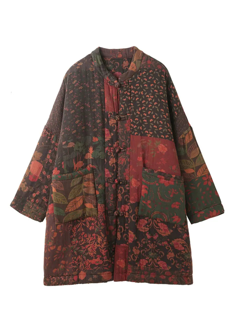 Navy Pockets Print Fine Cotton Filled Witner Coats