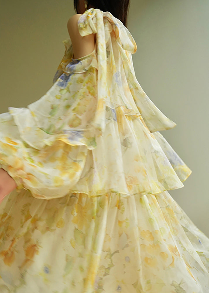 Yellow Turtleneck Cold Shoulder Party Maxi Cake Dress Fall
