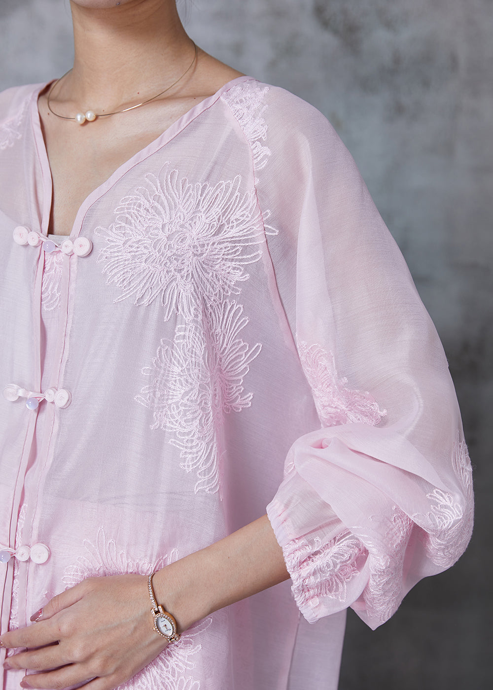 Diy Pink Embroidered Chiffon Two Piece Set Clothing Summer