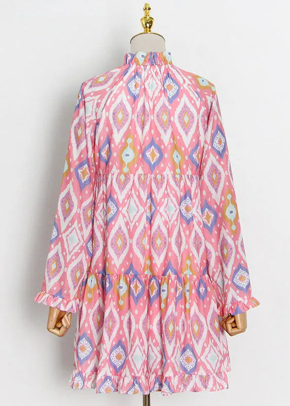 Green V Neck Ruffled Patchwork Print Top Long Sleeve