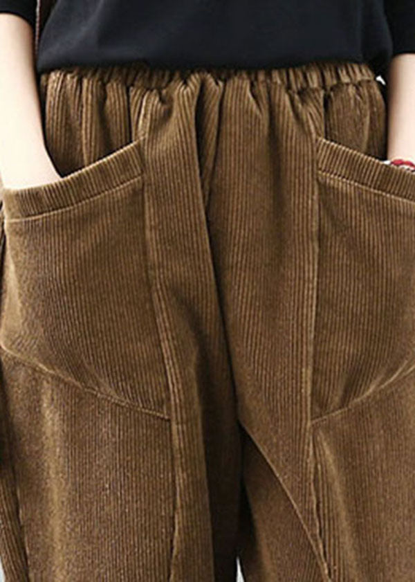 Chocolate Elastic Waist Pockets Velour Harem Pants Fall