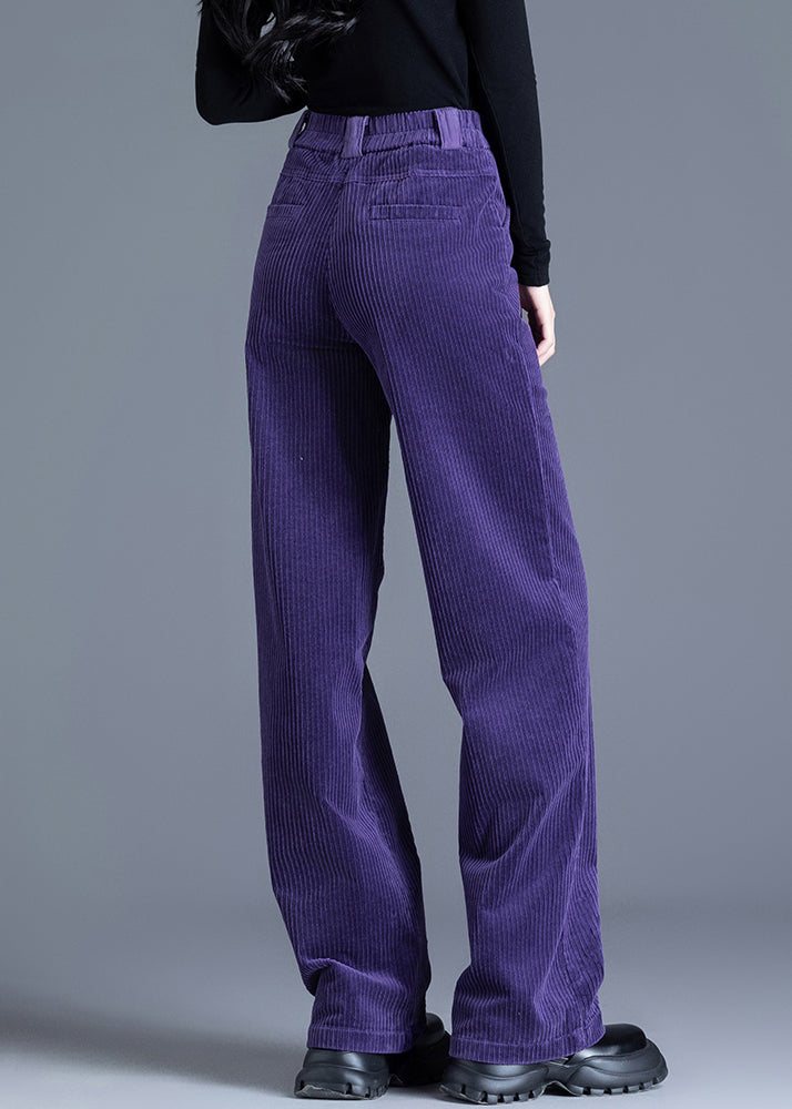 Purple Pockets High Waist Corduroy Straight Pants Spring