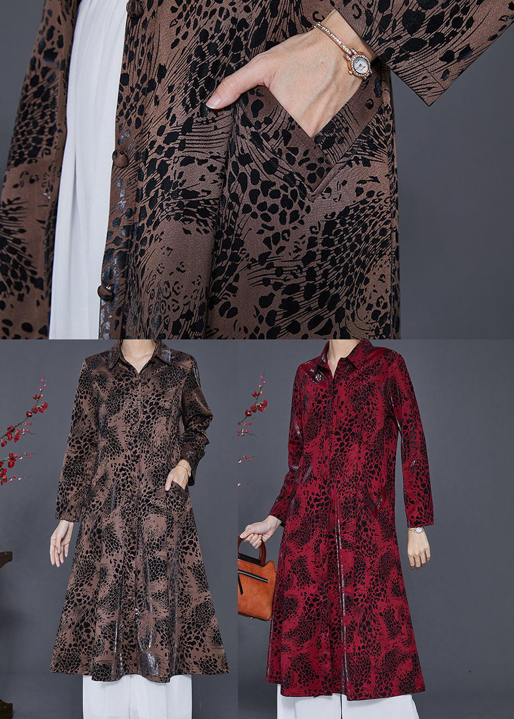 Brown Print Cotton a Line Dress Peter Pan Collar Spring