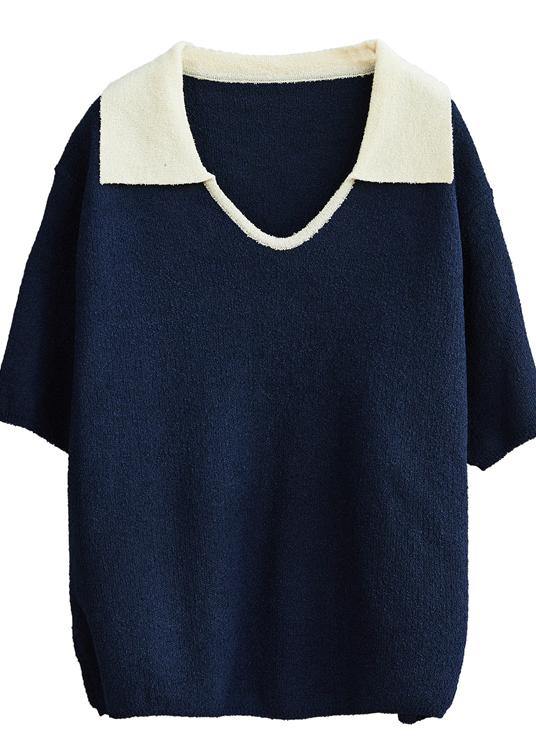 White Cotton Crane Tops Polo Collar Oversized Patchwork Tops