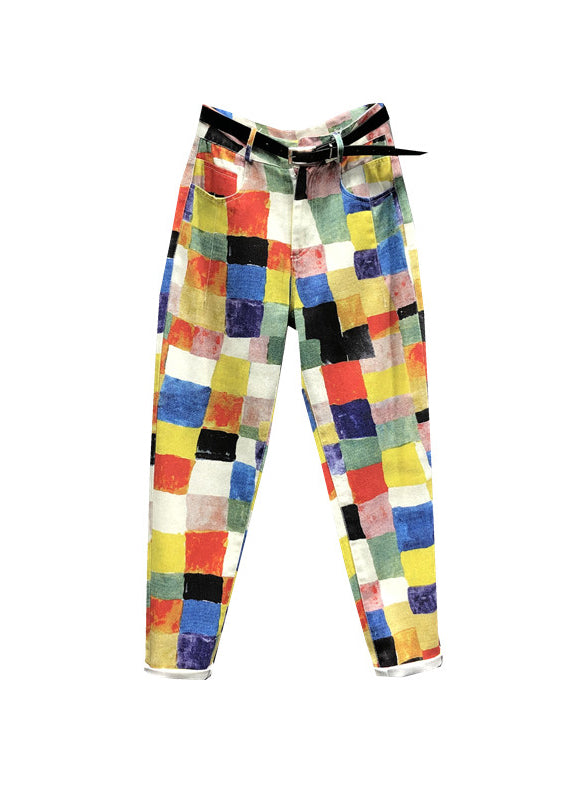Style Dropsum Colours Pockets Patchwork Cotton Blend Pants Autumn