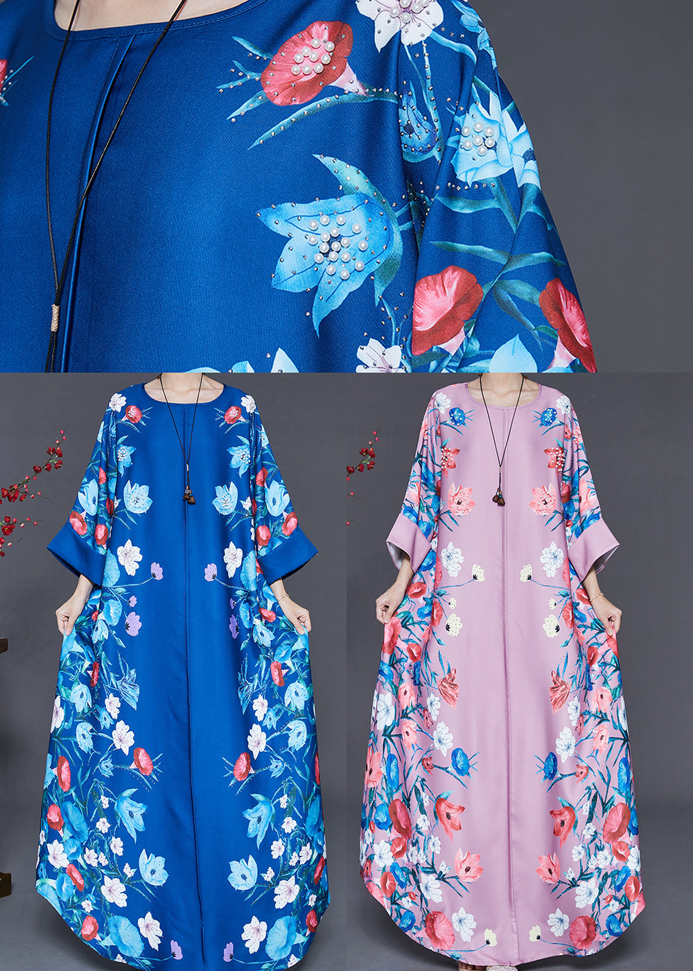 Stylish Blue Oversized Print a Line Dress Summer