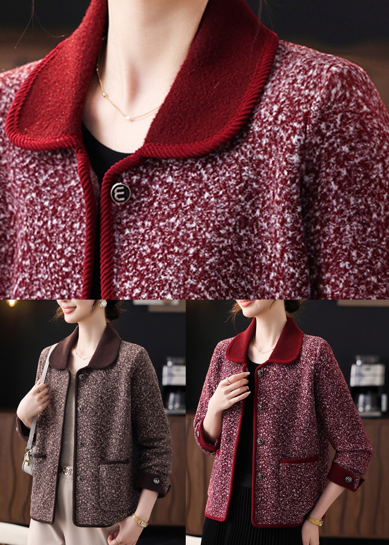 Coffee Print Pockets Coat Bracelet Sleeve