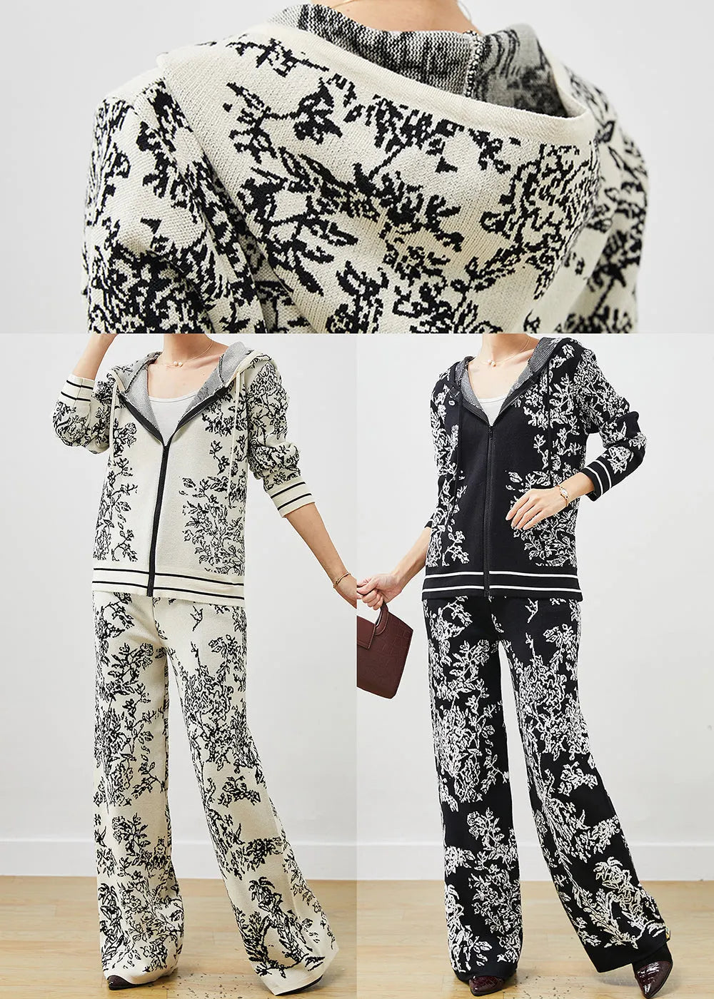 Style White Hooded Print Knit Sets 2 Pieces Spring