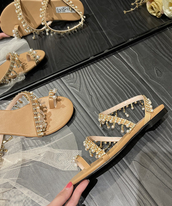 Beige Tassel Pearl Sandals Soft Beach Sandals