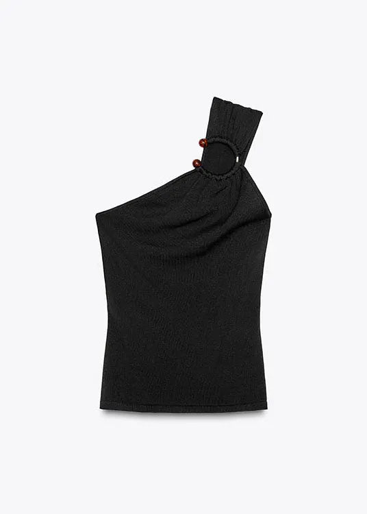 Summer New Black Slim Knitted Asymmetric Top