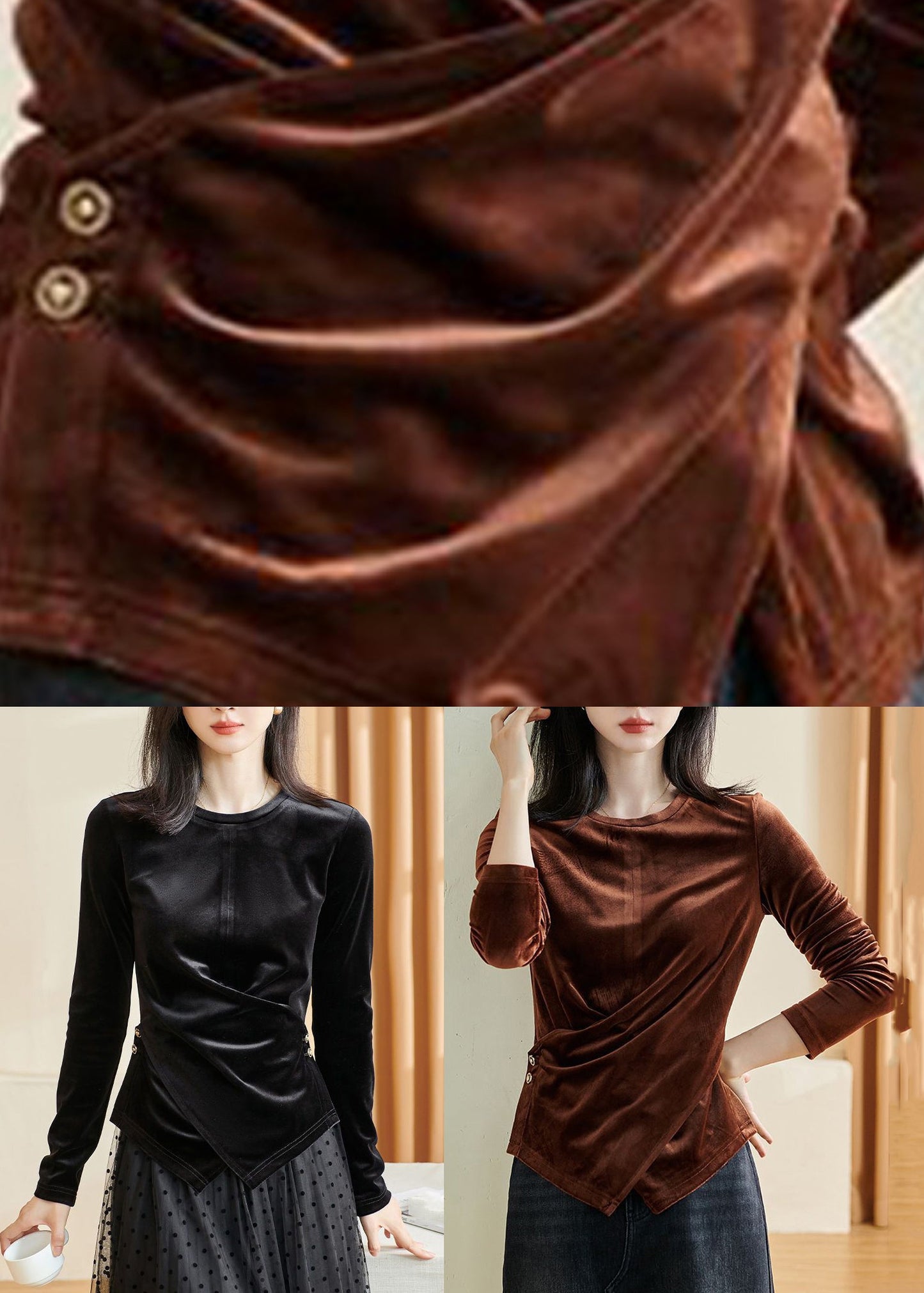 Black Wrinkled Silk Velour Top Fall