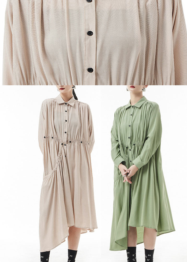 Apricot Chiffon Shirt Dress Wrinkled Asymmetrical Spring