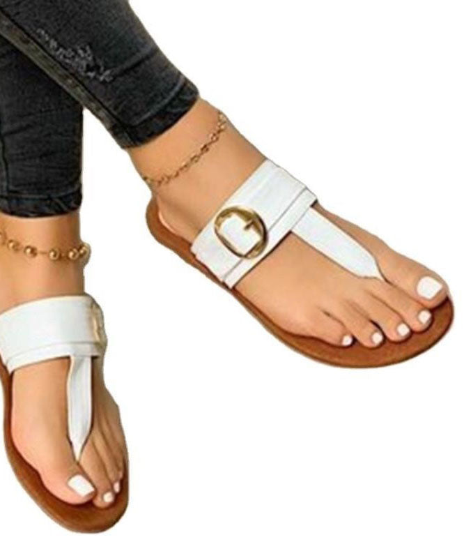 White Faux Leather Handmade Splicing Flip Flops