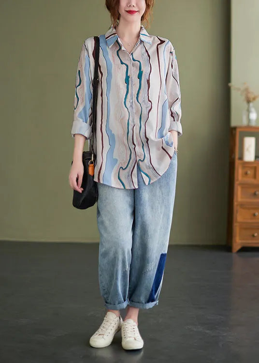 Peterpan Collar Button Print Fall Tops Long Sleeve