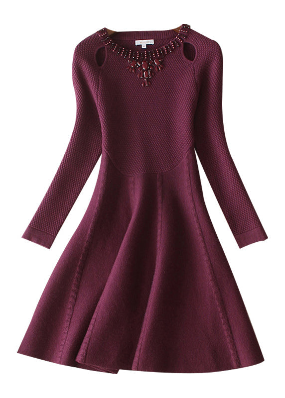 Mulberry O-neck Slim Fit Woolen Dresses Spring