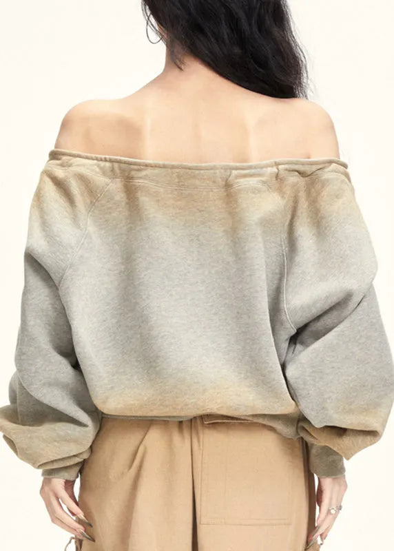 Grey Slash Neck Drawstring T Shirt Fall