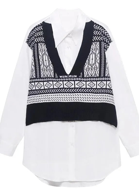 Art Black Clothes for Lapel False Two Pieces Loose Spring Blouse